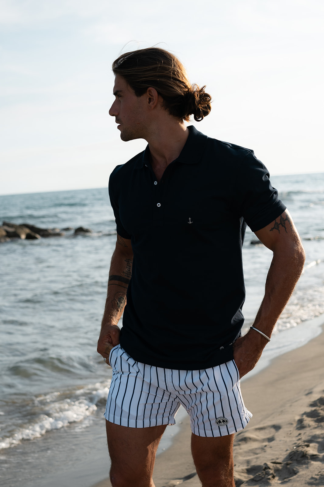 Europann blue polo and striped swimshort