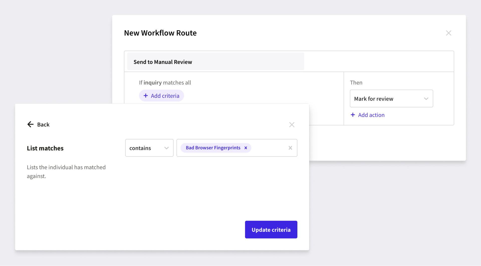 Creating a workflow in the Persona dashboard.