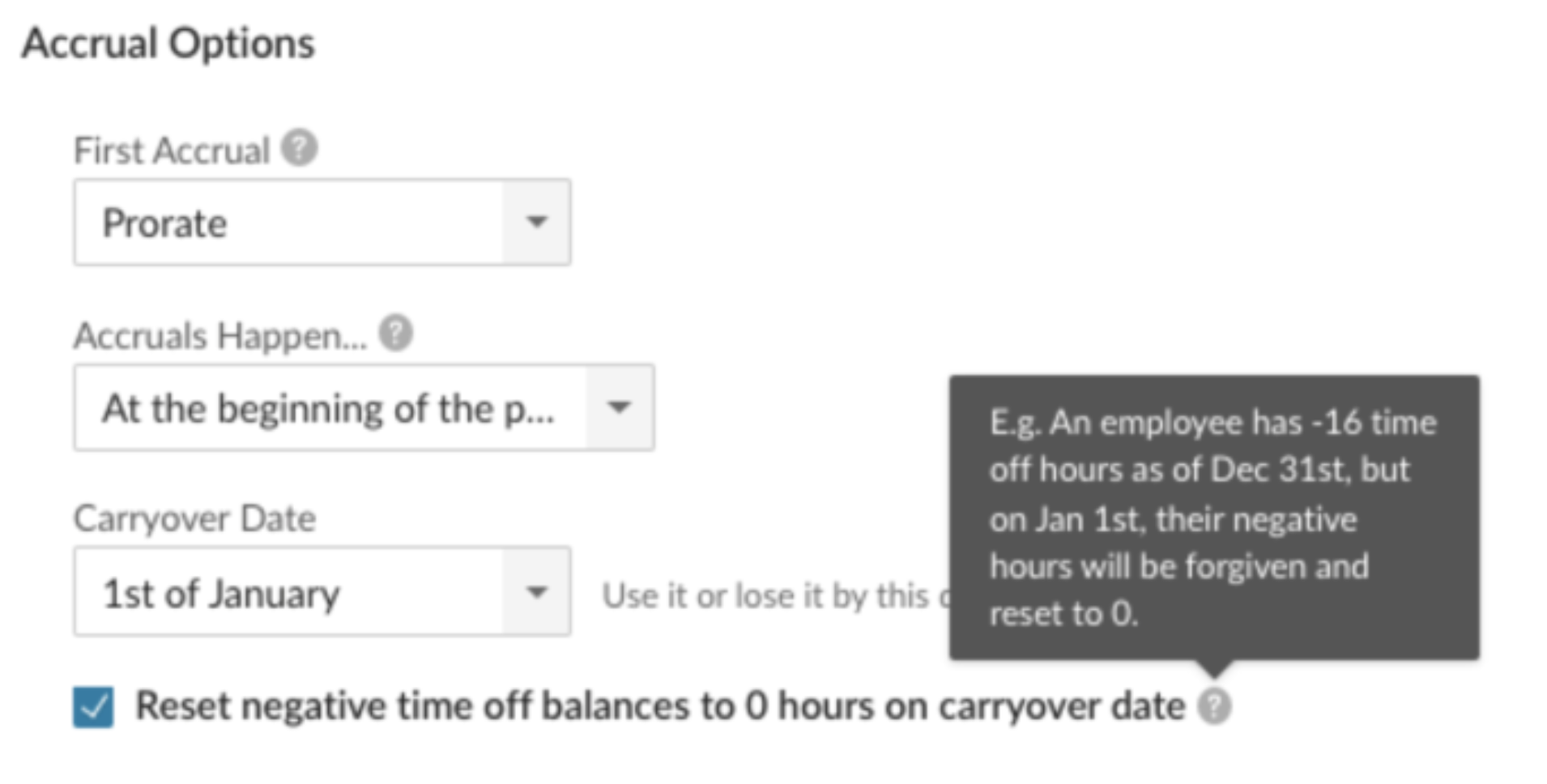 Time Off Balance Reset After Carryover Date (12/20/2021) Screenshot