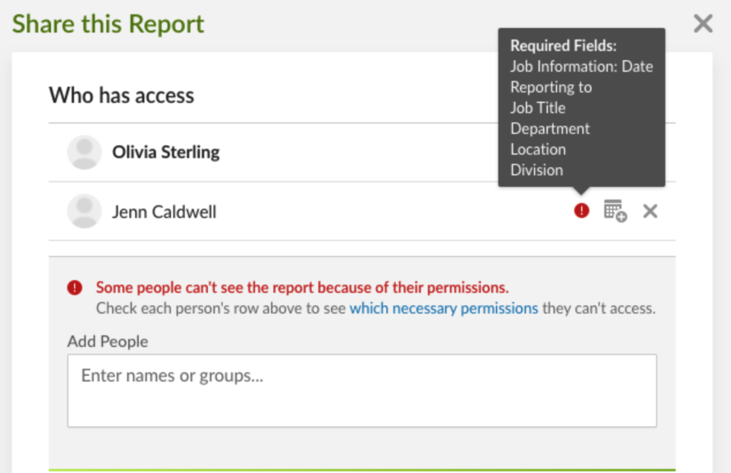 Required Fields When Sharing Report