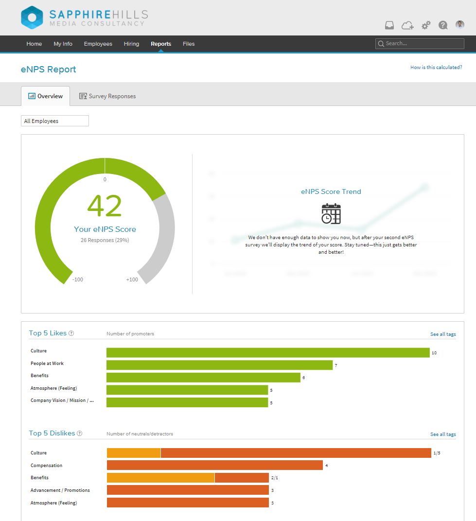 Employee Net Promoter Score (eNPS) Software - BambooHR