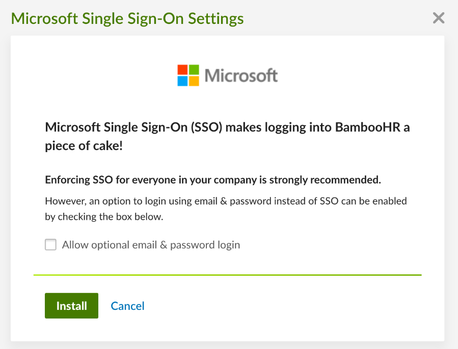 Microsoft SSO Settings