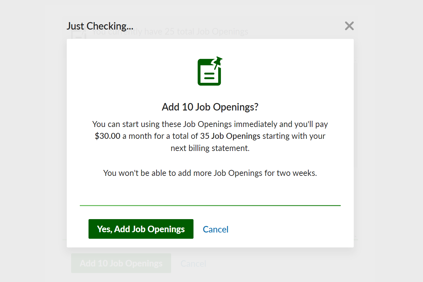Manage Job Openings - Confirmation Modal