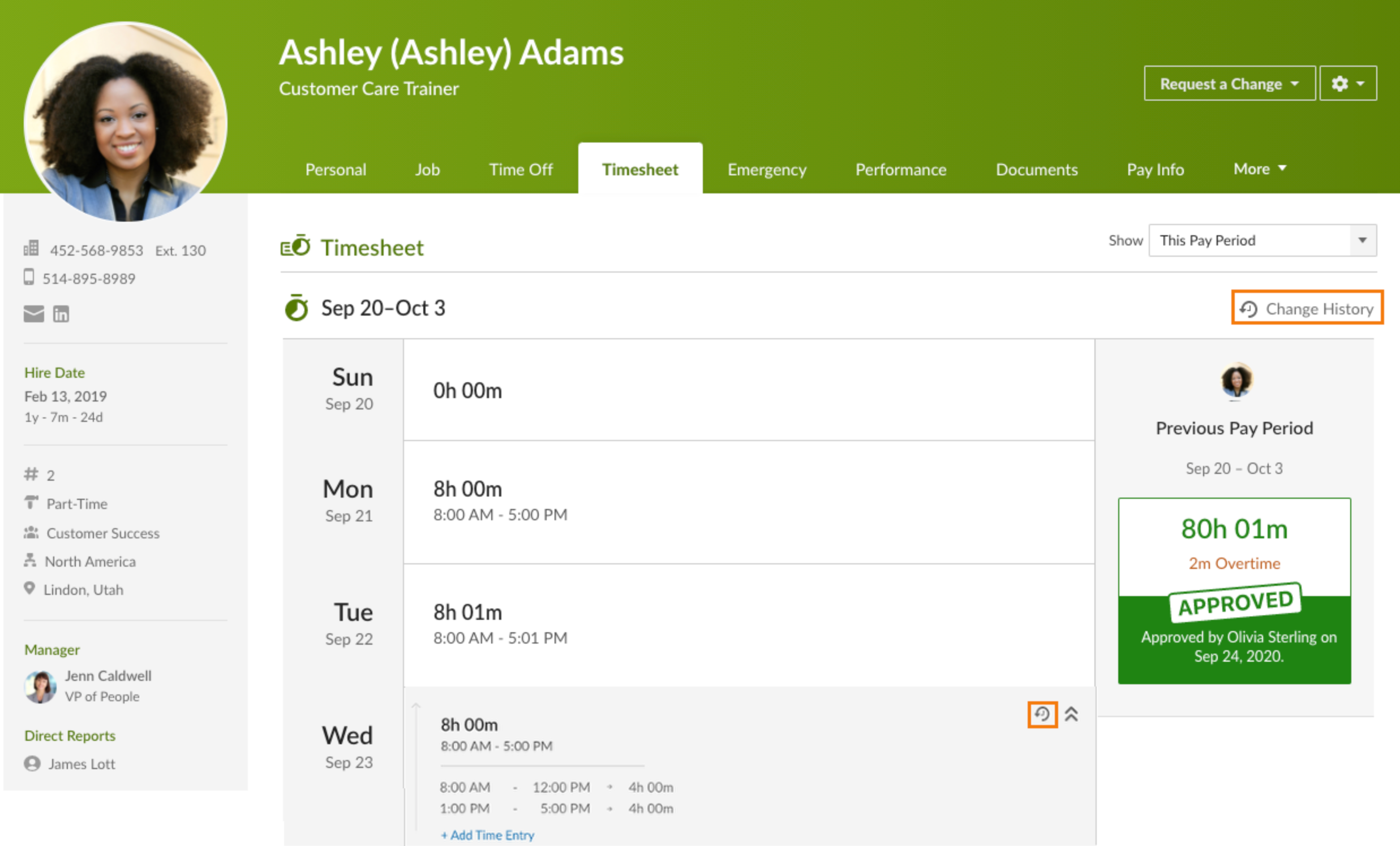 Timesheet Change History for Time Tracking - Add-On