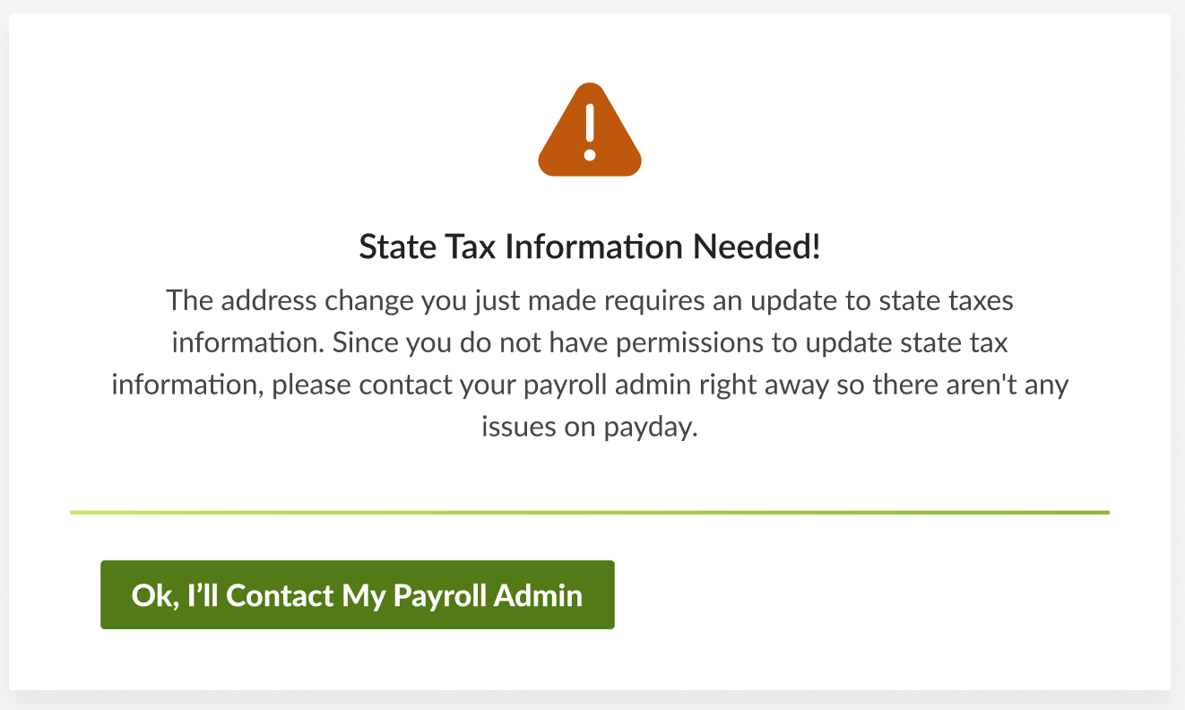 Update State Tax Info - Contact Payroll Admin
