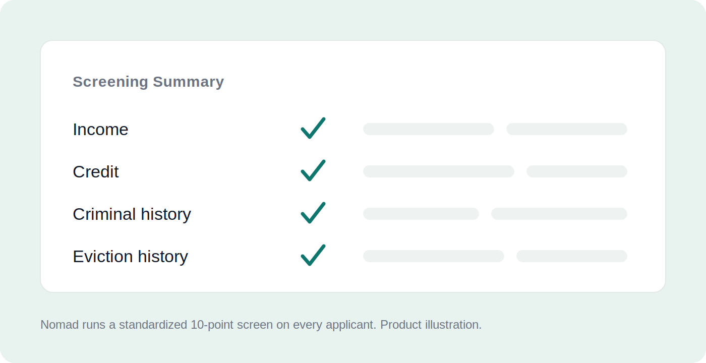 Screen showing the standardized 10-point screen Nomad runs on every applicant