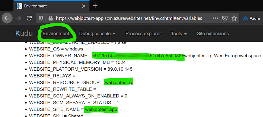 app service env vars azure resource