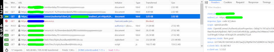 Screenshot: login requests in browser devtools