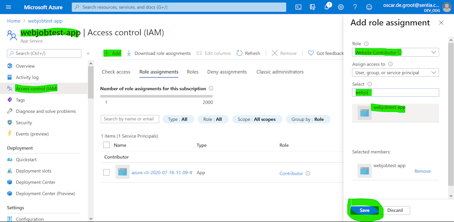 azure portal: authorize the managed identity
