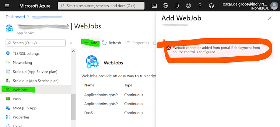 webjob - not via portal
