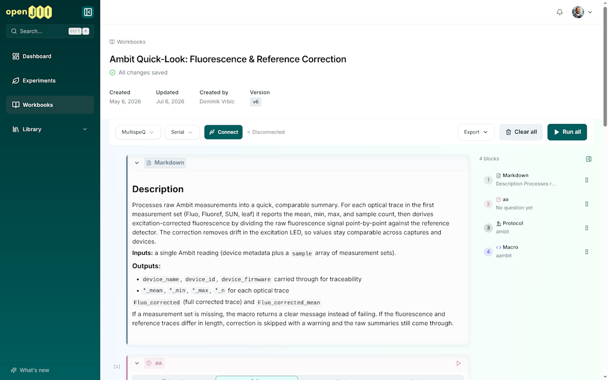 The Ambit fluorescence quick-look Workbook on openJII.