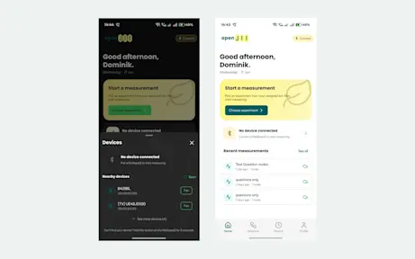 The openJII mobile app: device pairing and profile.
