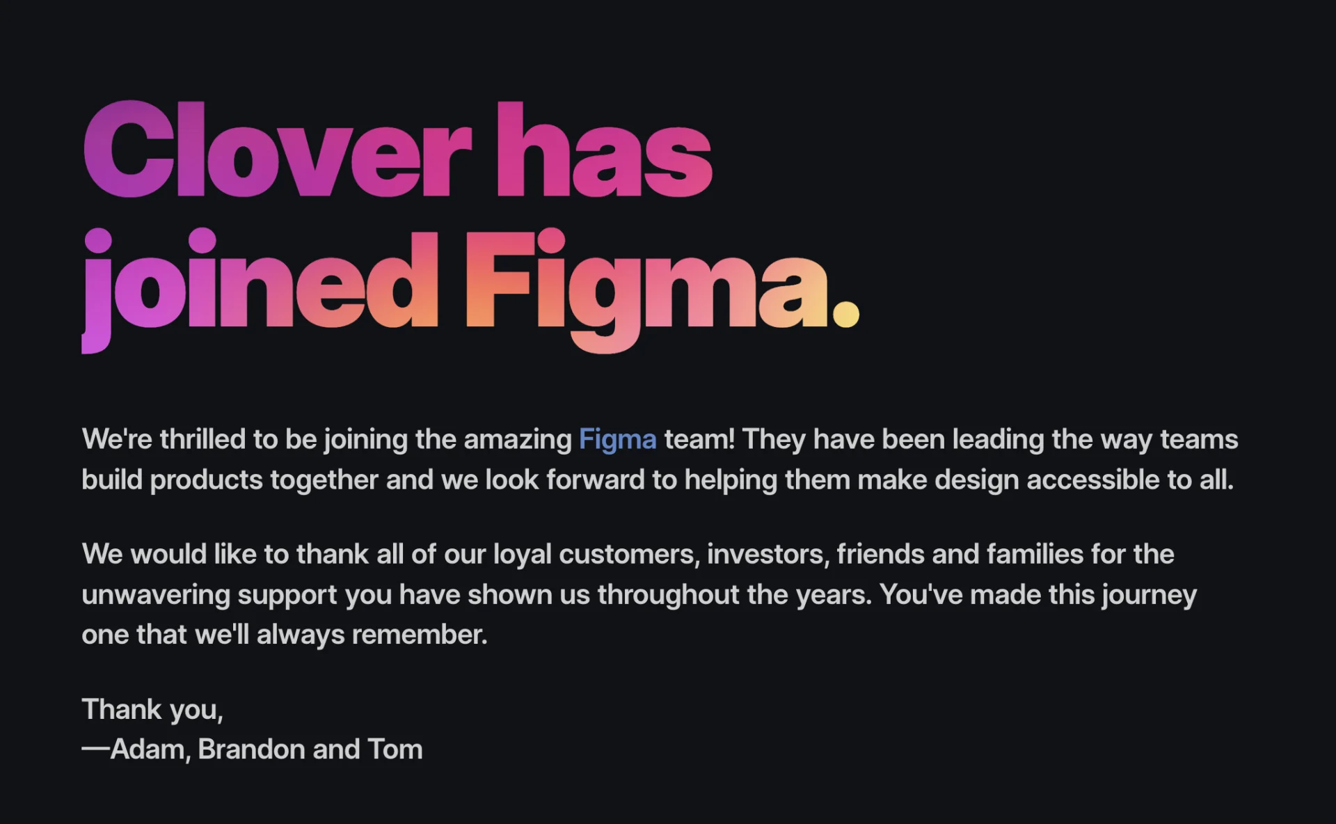 Website Statement: Figma buys Clover