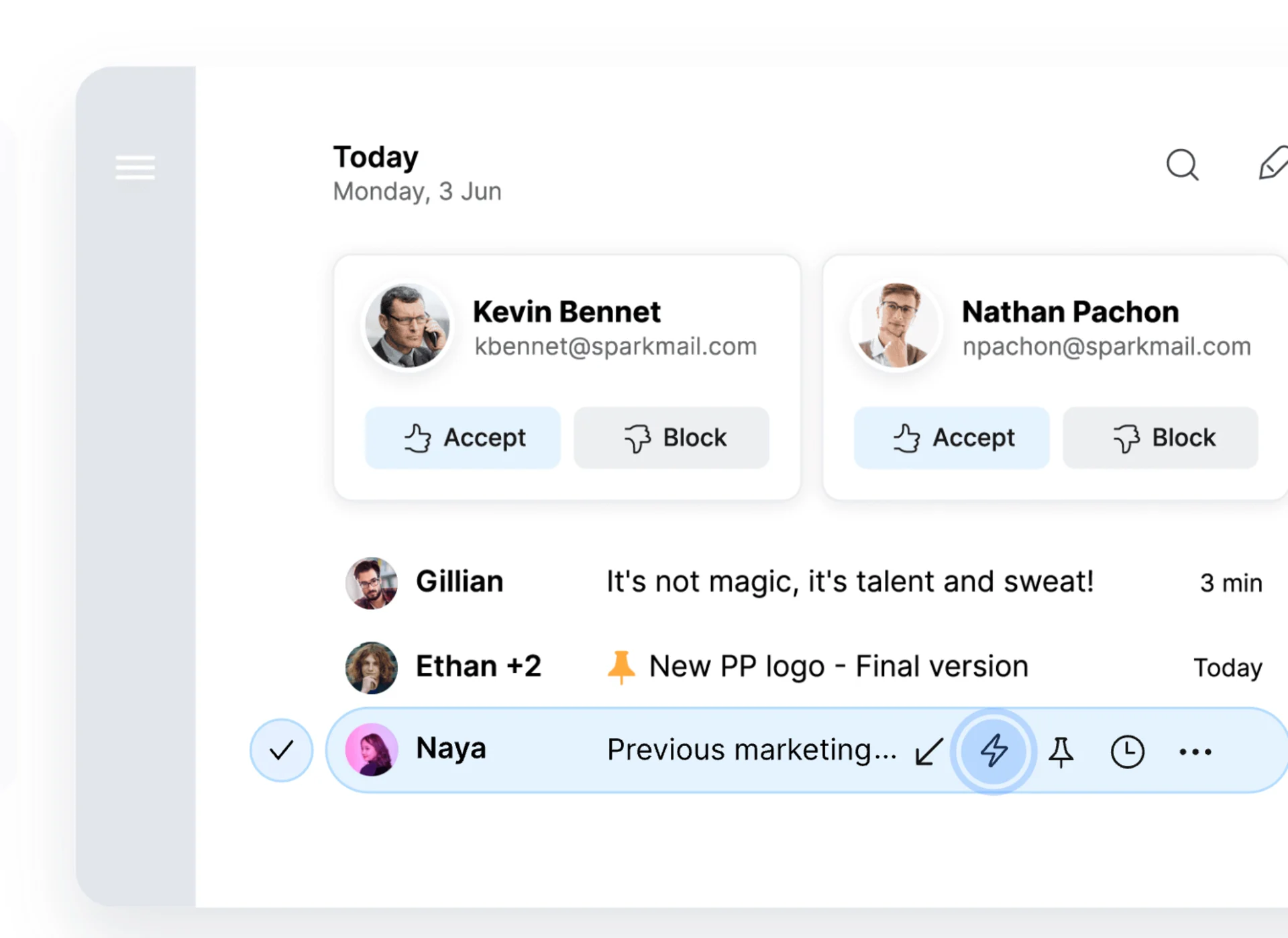 Spark Mail App, Accepting New Emails, Actioning Emails