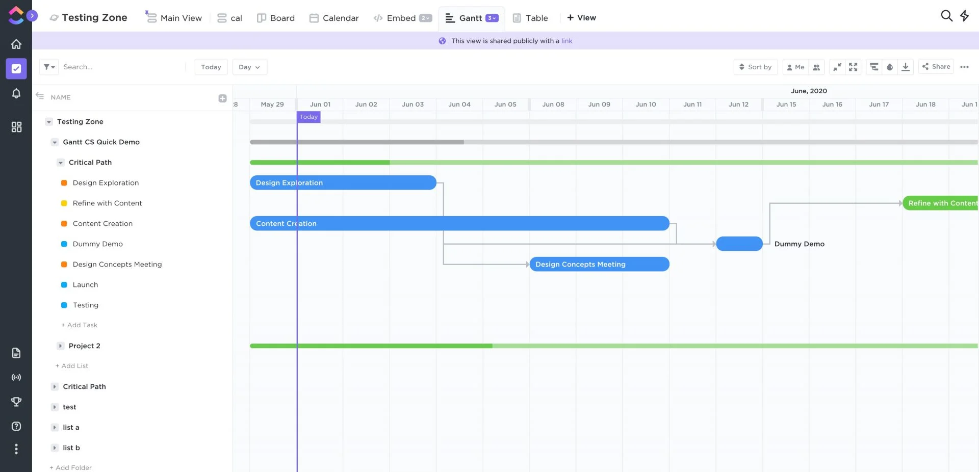 ClickUp Gantt Chart for timelines and managing projects.