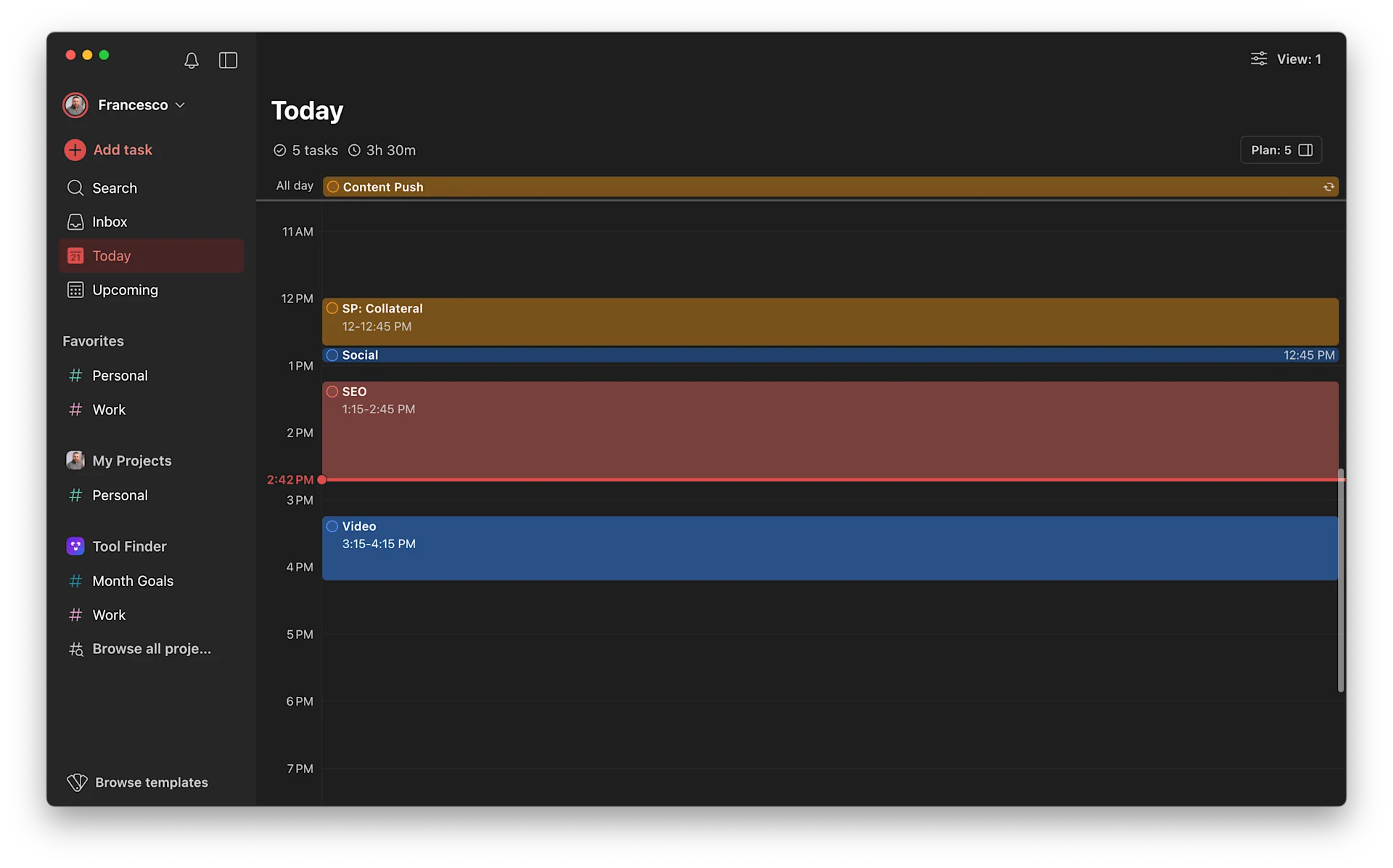 Todoist Calendar View, Today