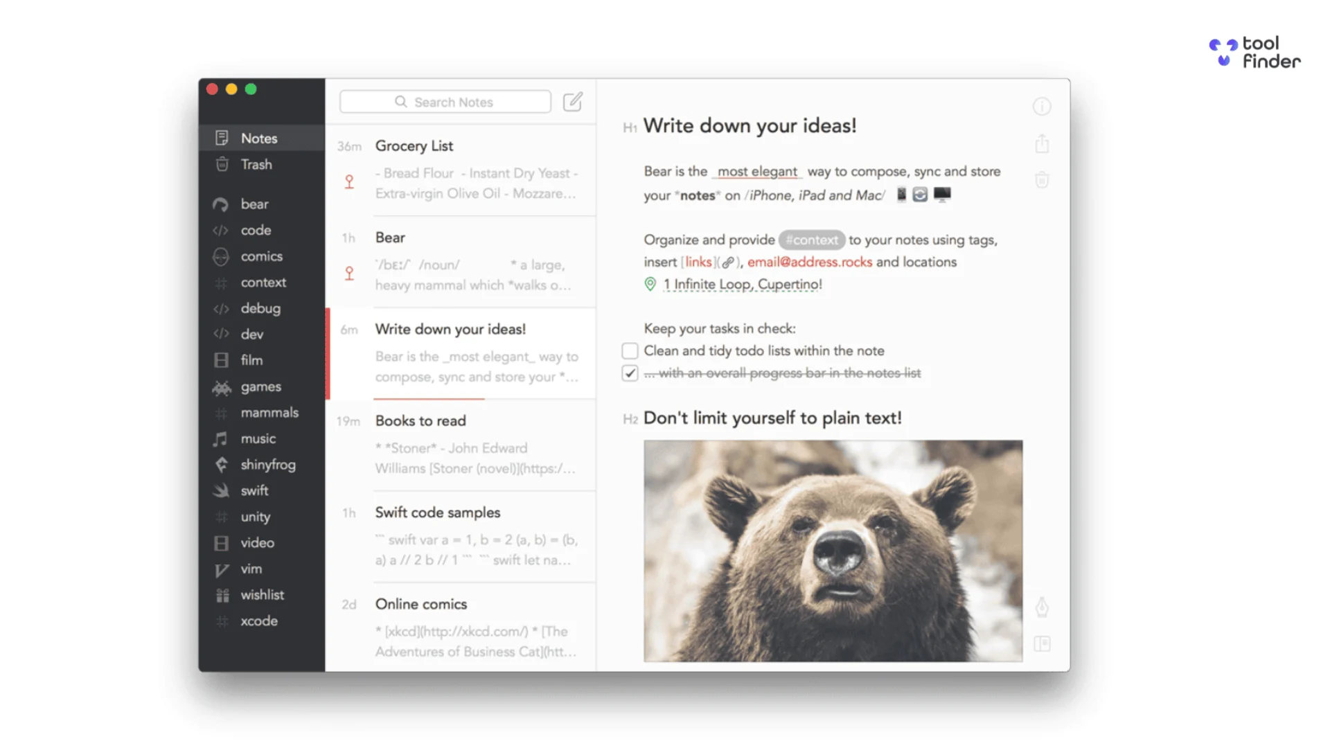 Bear Notes, Bear Notes for Note-Taking, Demo of Page