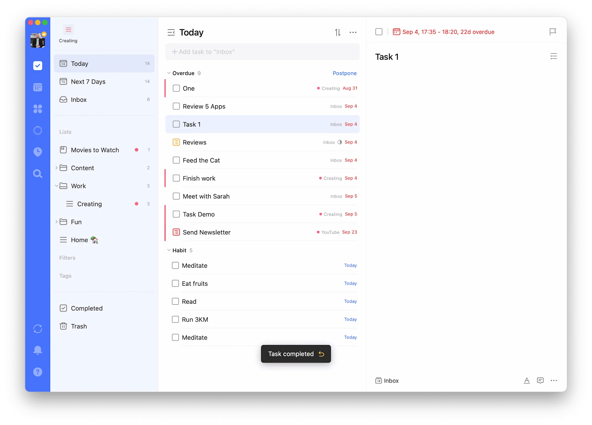 TickTick on All Devices, TickTick, Management of Tasks