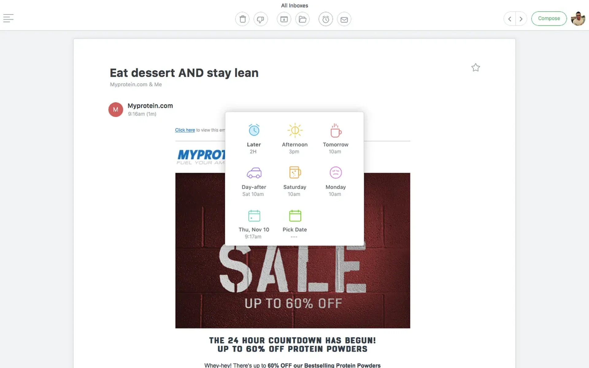 Snooze Email in Newton Mail