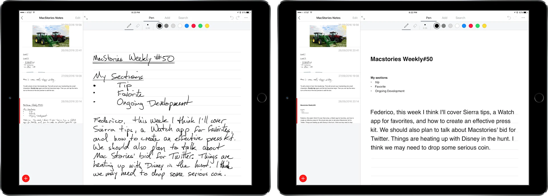 Nebo note-taking on iPad using writing recognition.
