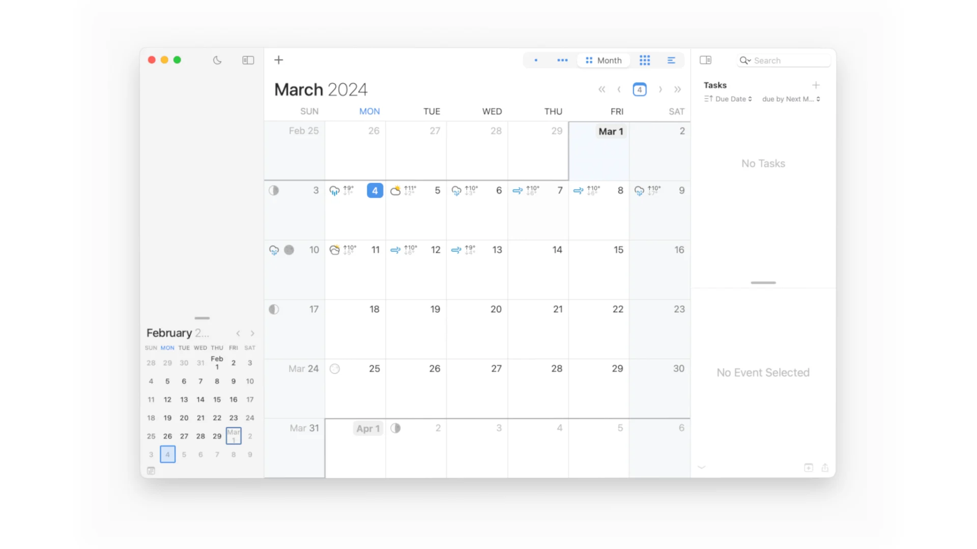 BusyCal App, Calendar