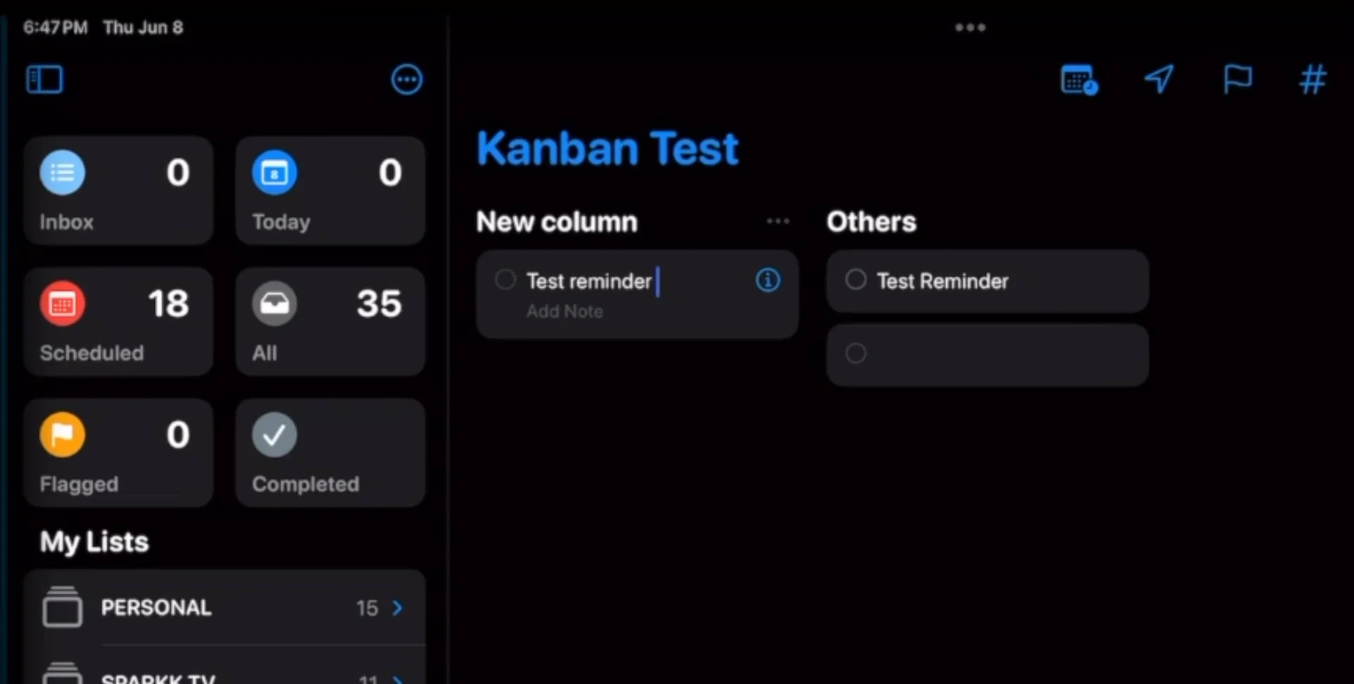 New Kanban Boards on iOS Apple Reminders, iOS 17