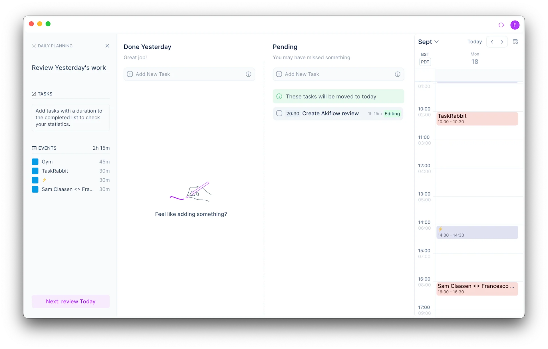 Rituals Features in Akiflow