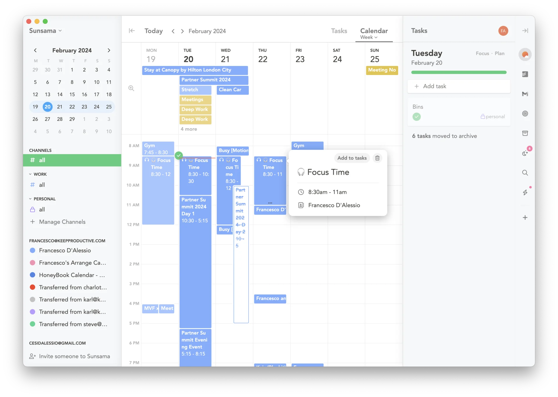 Calendar View within Sunsama App