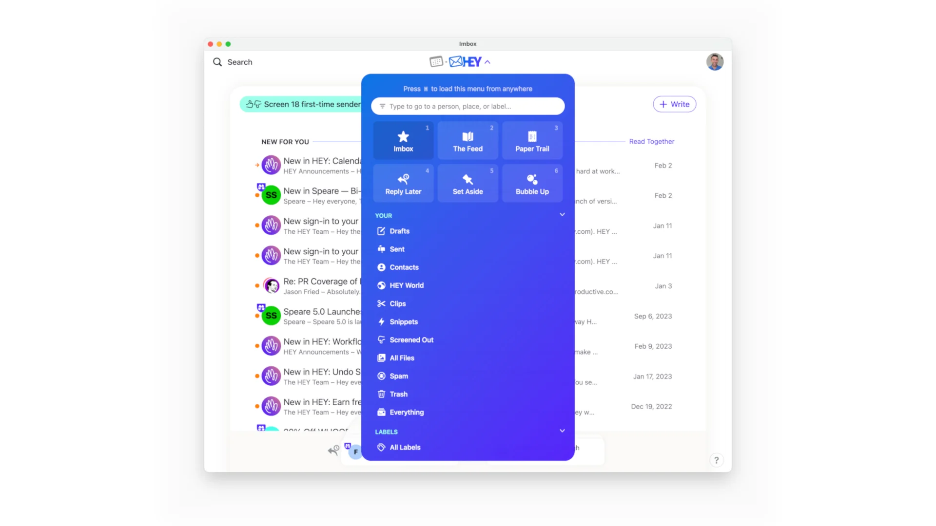 Hey! Email Menu Pop-up