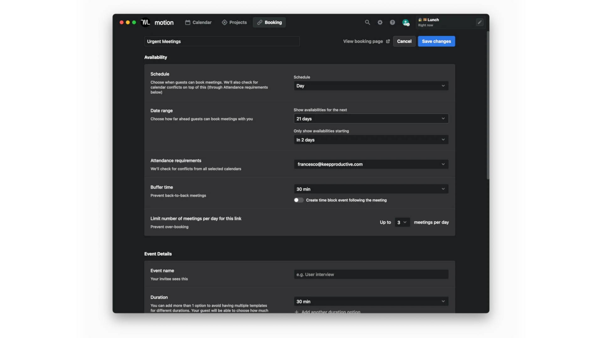 Motion App, Booking Scheduling Meetings, February 2024