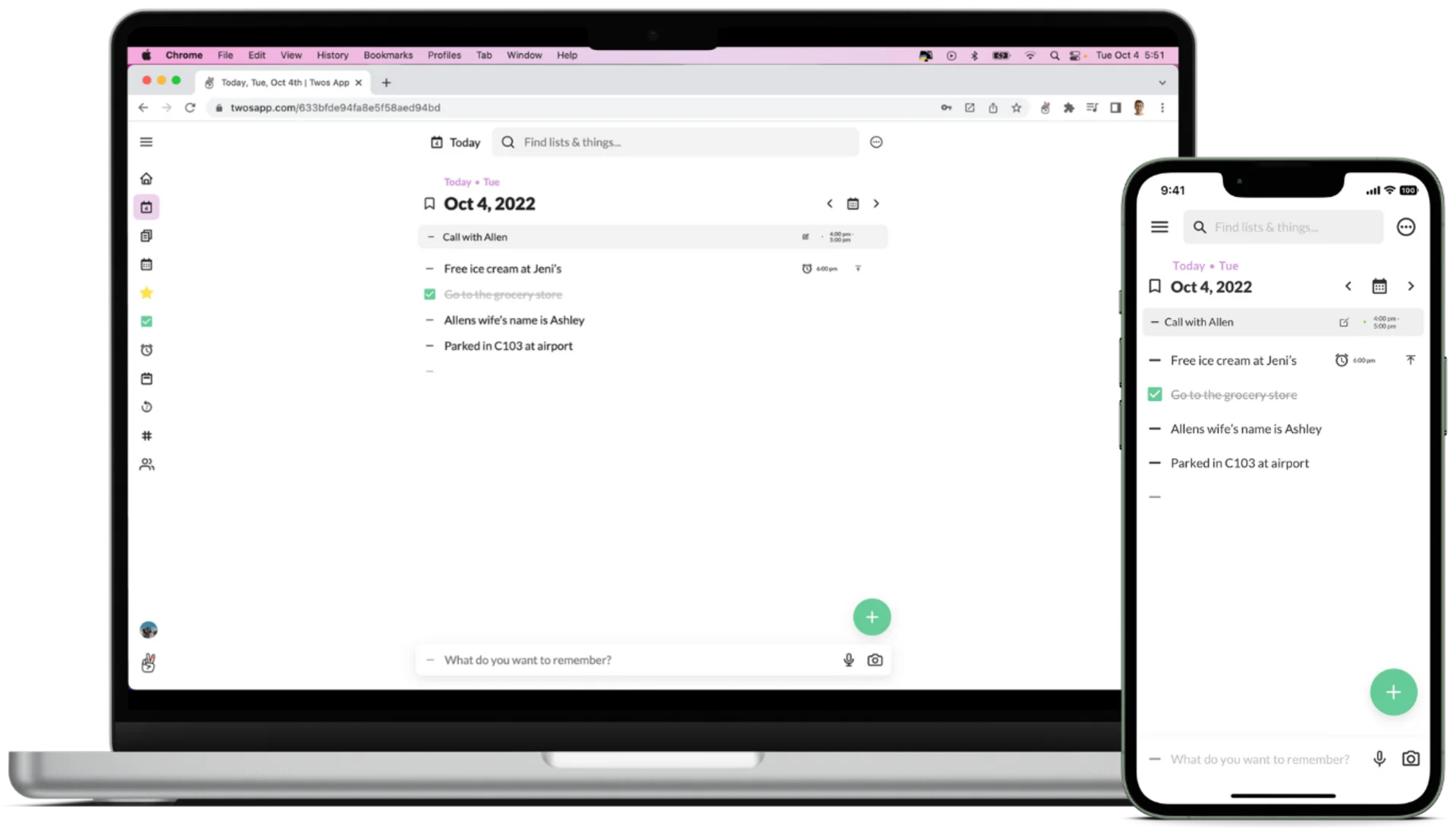 Twos App on Desktop & iPhone, Twos Notes App