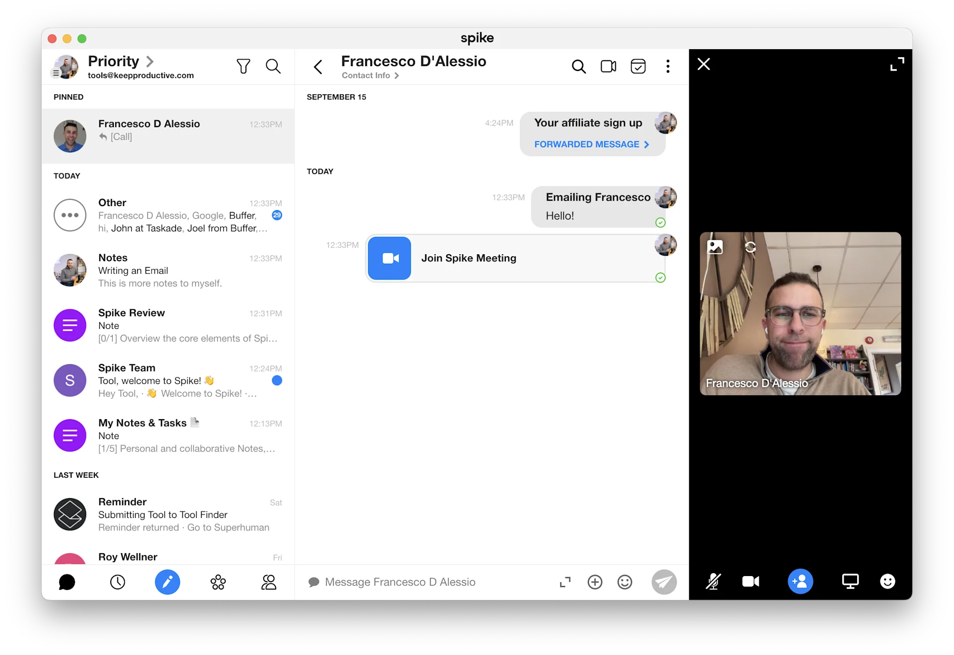 Meetings inside of Spike Mail