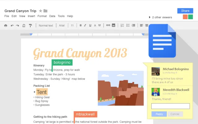 An example of pages you can make inside Google Docs.