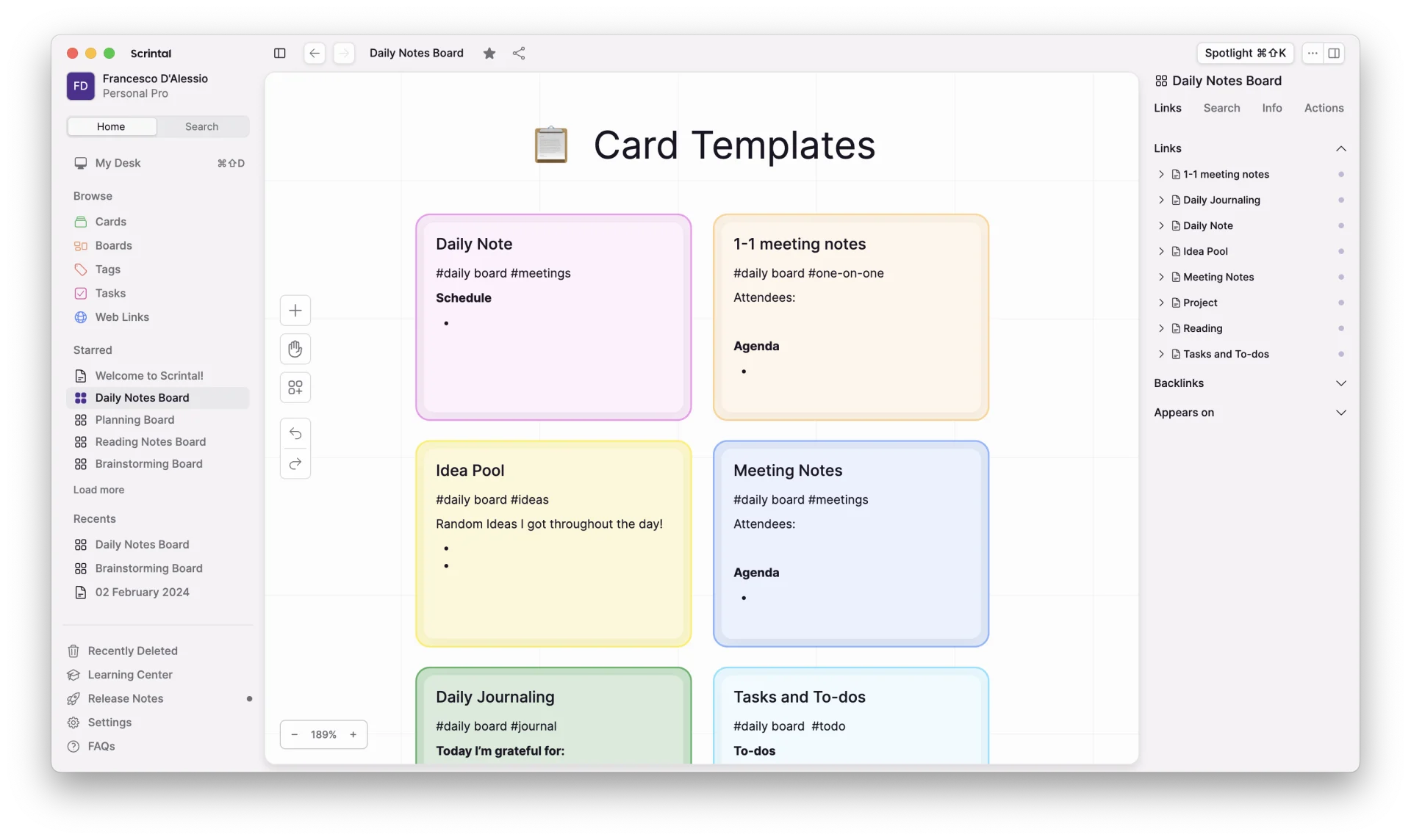 Card and Note Management in Scrintal