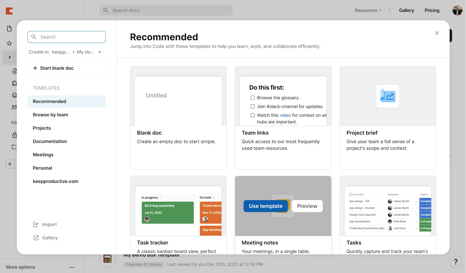 Coda Template Gallery for Saving Time Building Templates