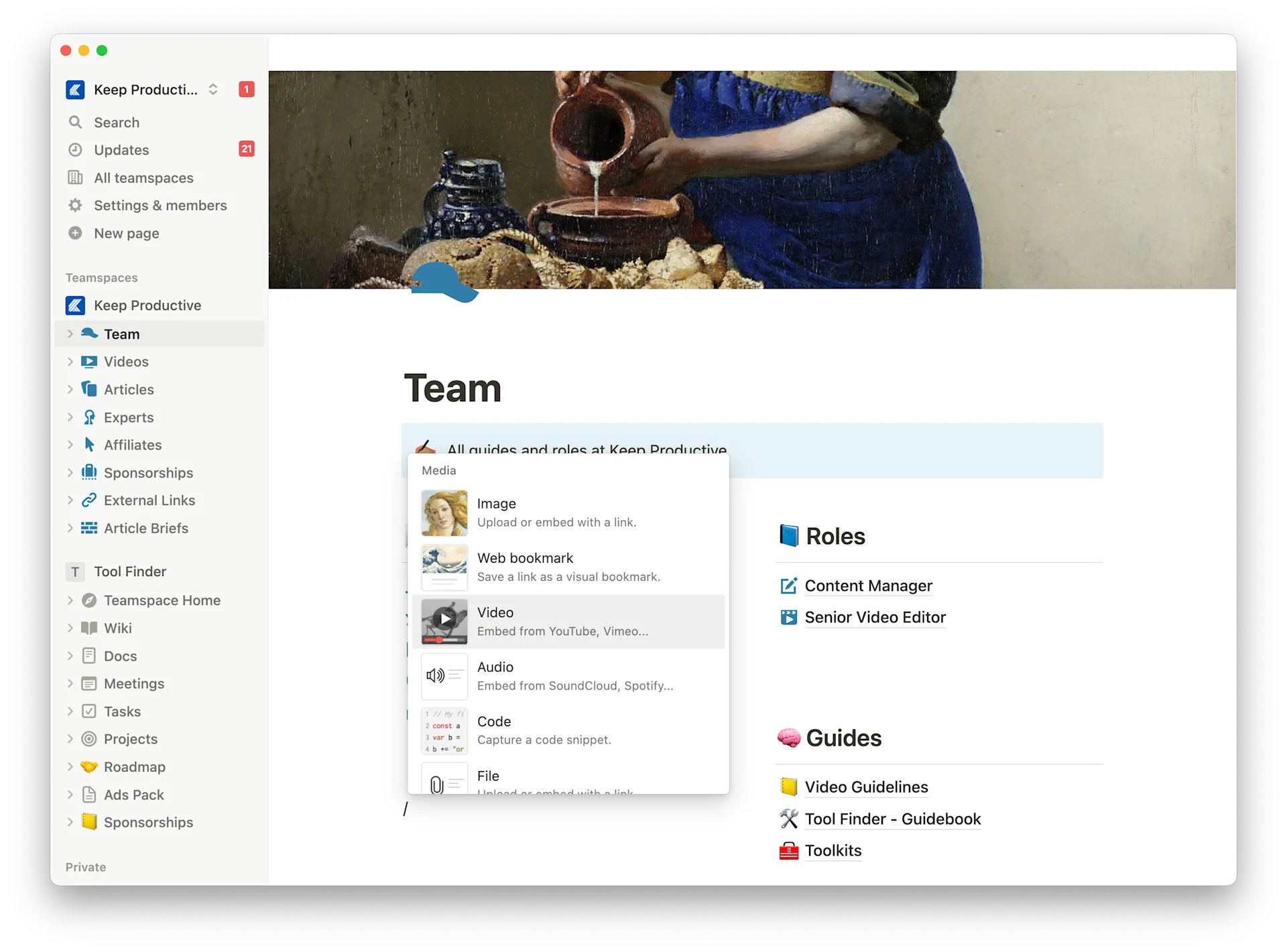 Notion, Create a New Block, Inside Notion Page