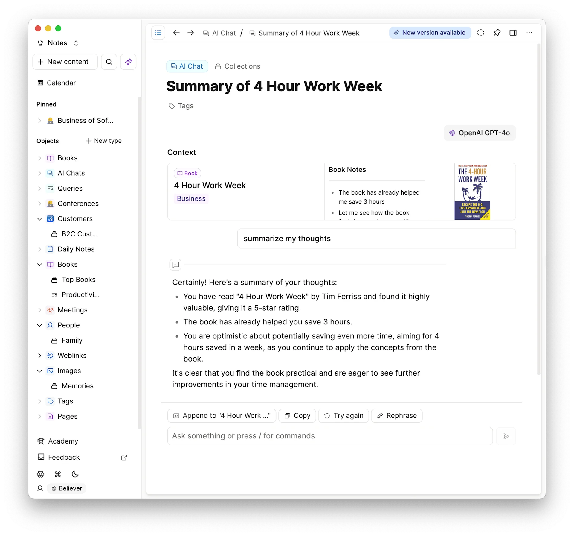 AI Chat in Capacities Feature