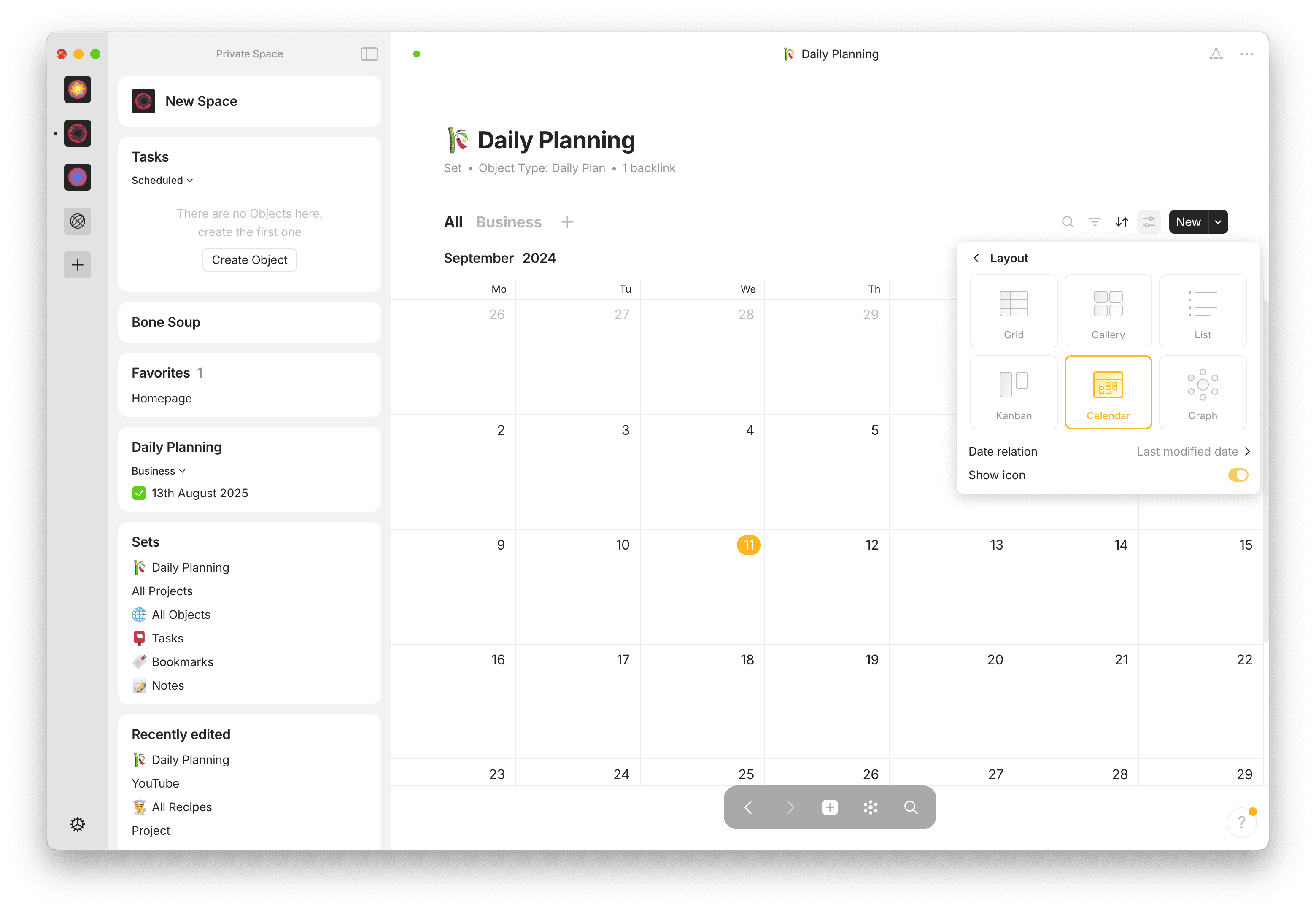 Anytype database showing the result of a open panel sharing options you can view your Anytype database as
