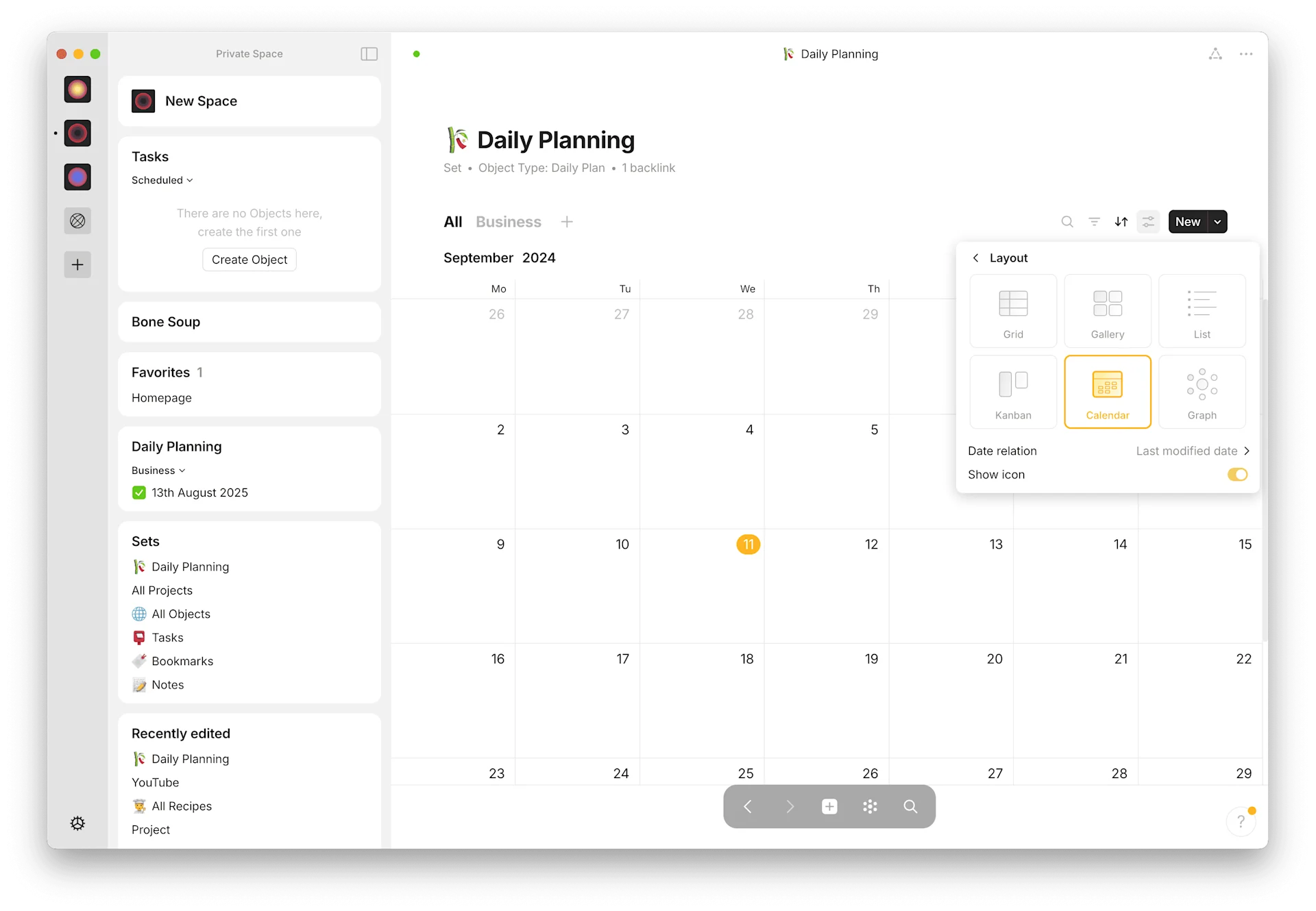 Anytype database showing the result of a open panel sharing options you can view your Anytype database as