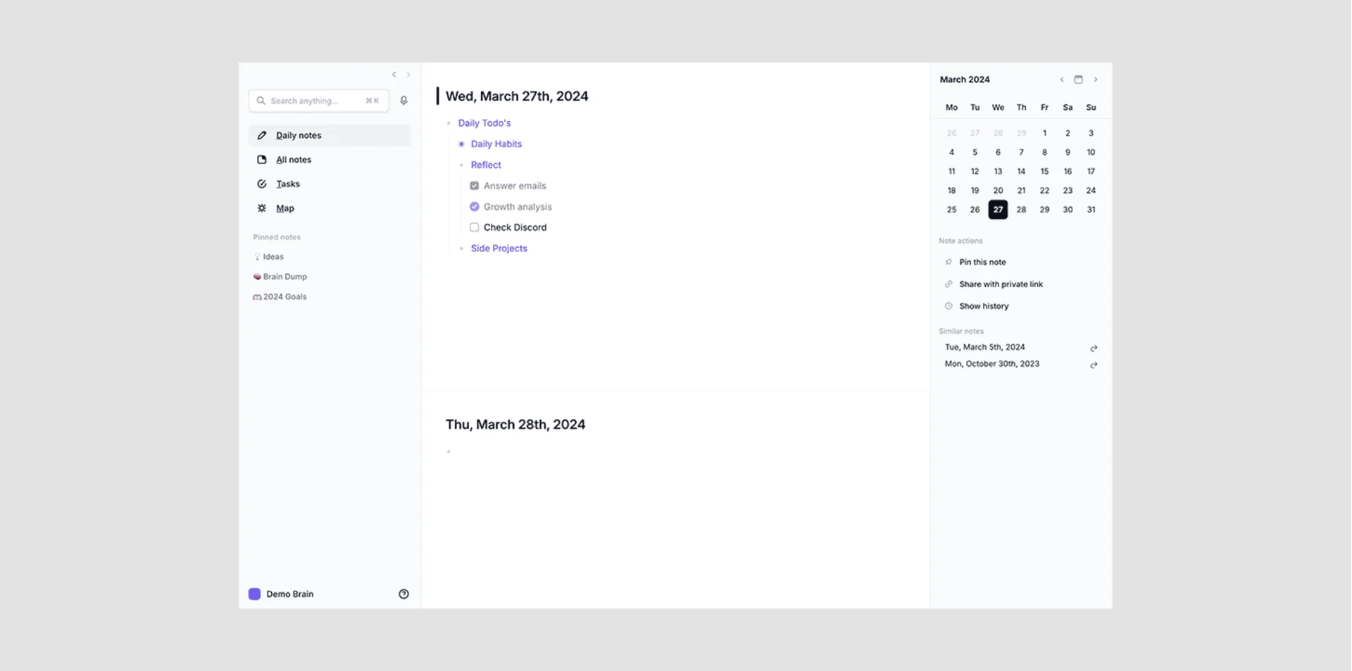 Reflect Notes - Daily Notes