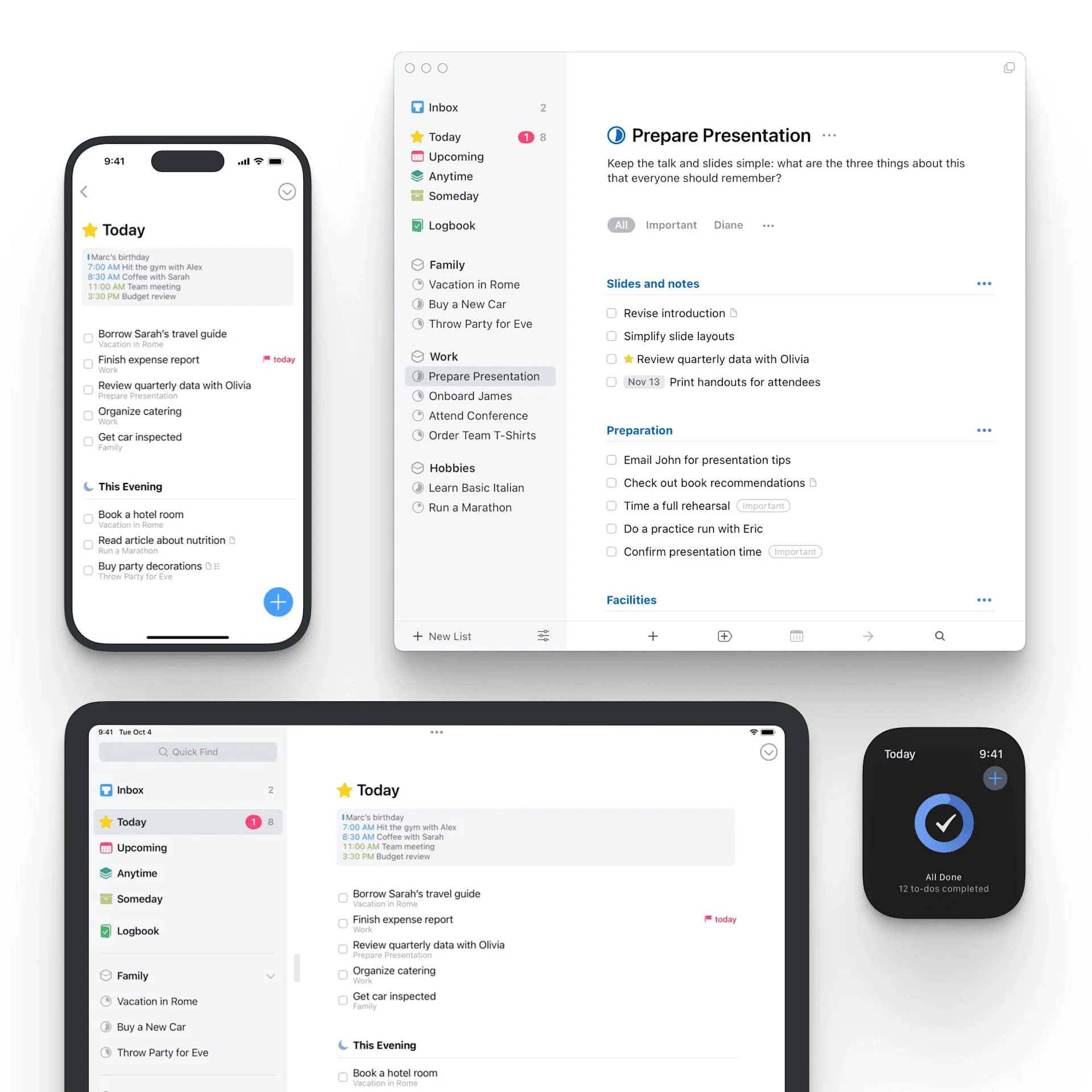 Things 3 on iPhone, Apple Watch, Desktop and iPad.