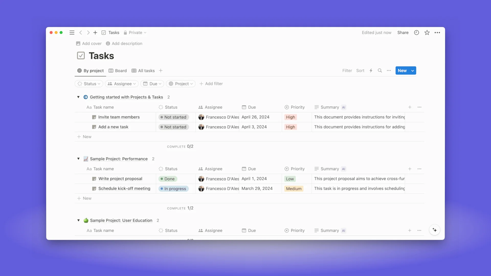 Notion, Tasks & Projects, Demo