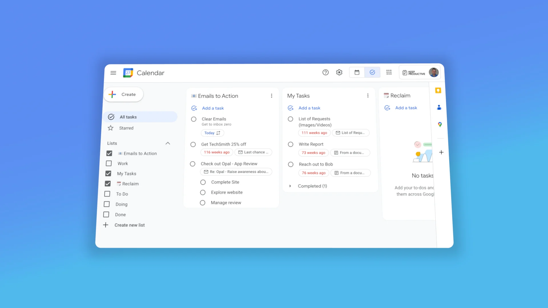Google Tasks Kanban View