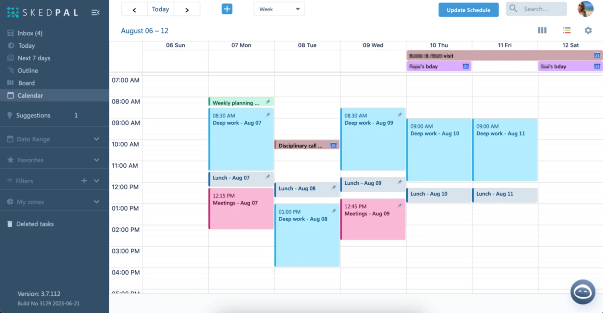SkedPal AI time blocking app to combine and schedule tasks and calendar events.
