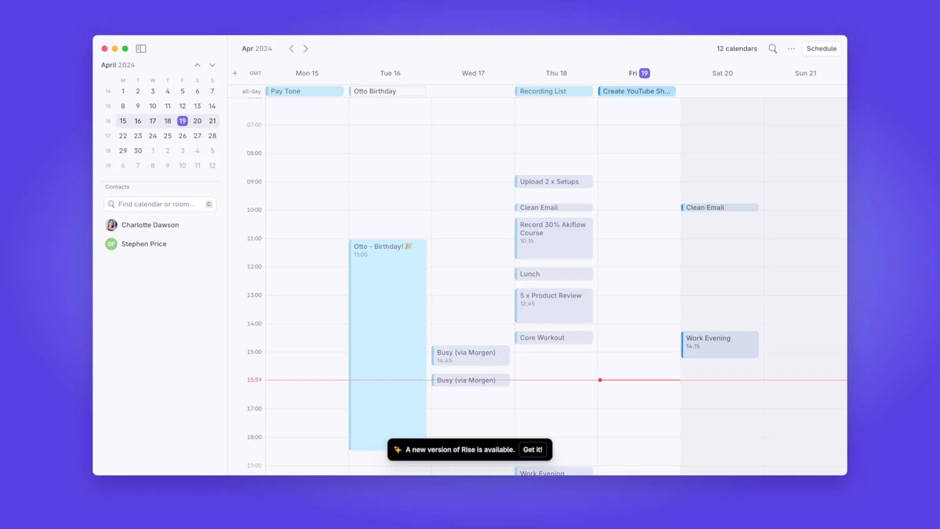 Rise Calendar, Focused Time, Calendar App