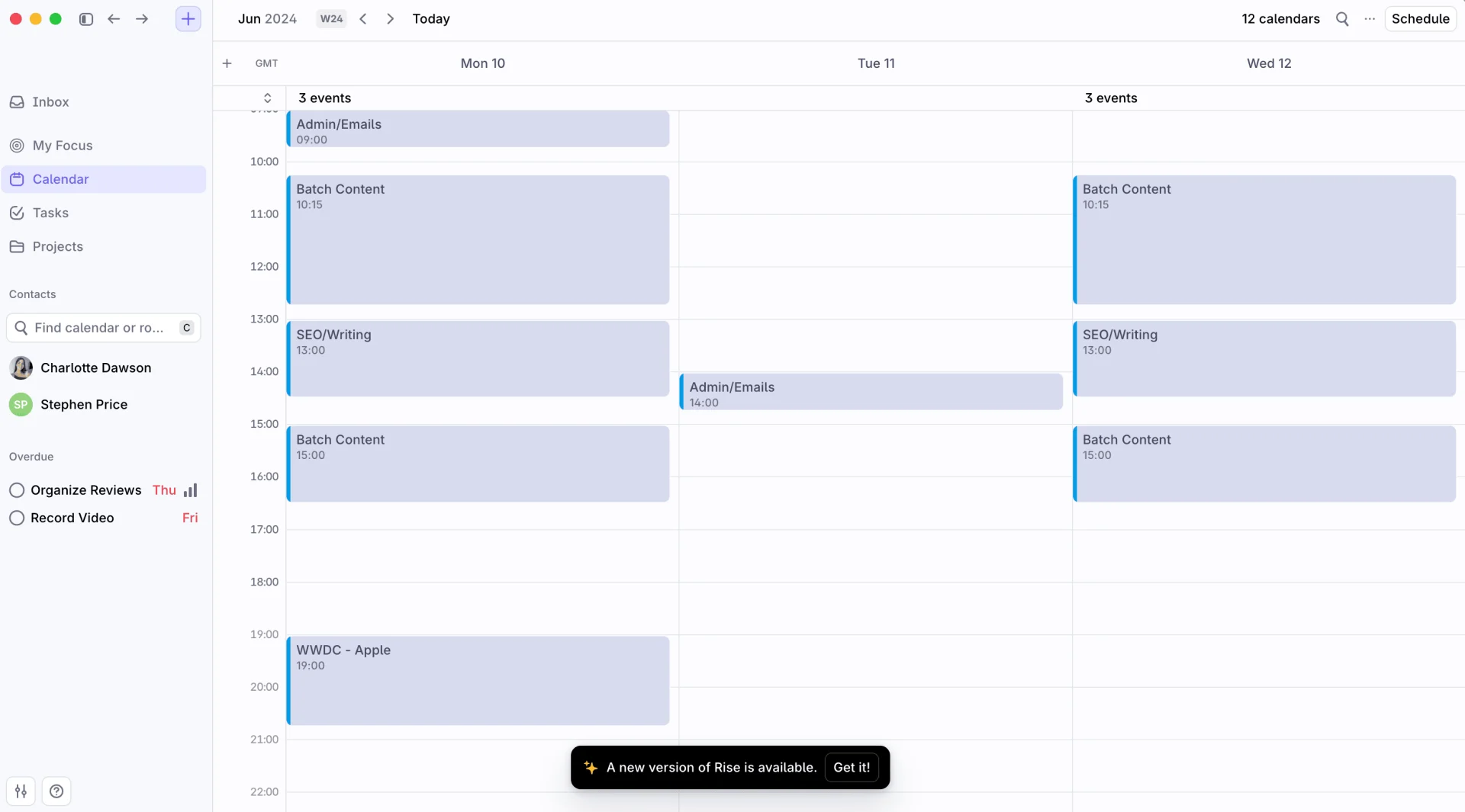 Rise Calendar, Focused Time, Calendar App