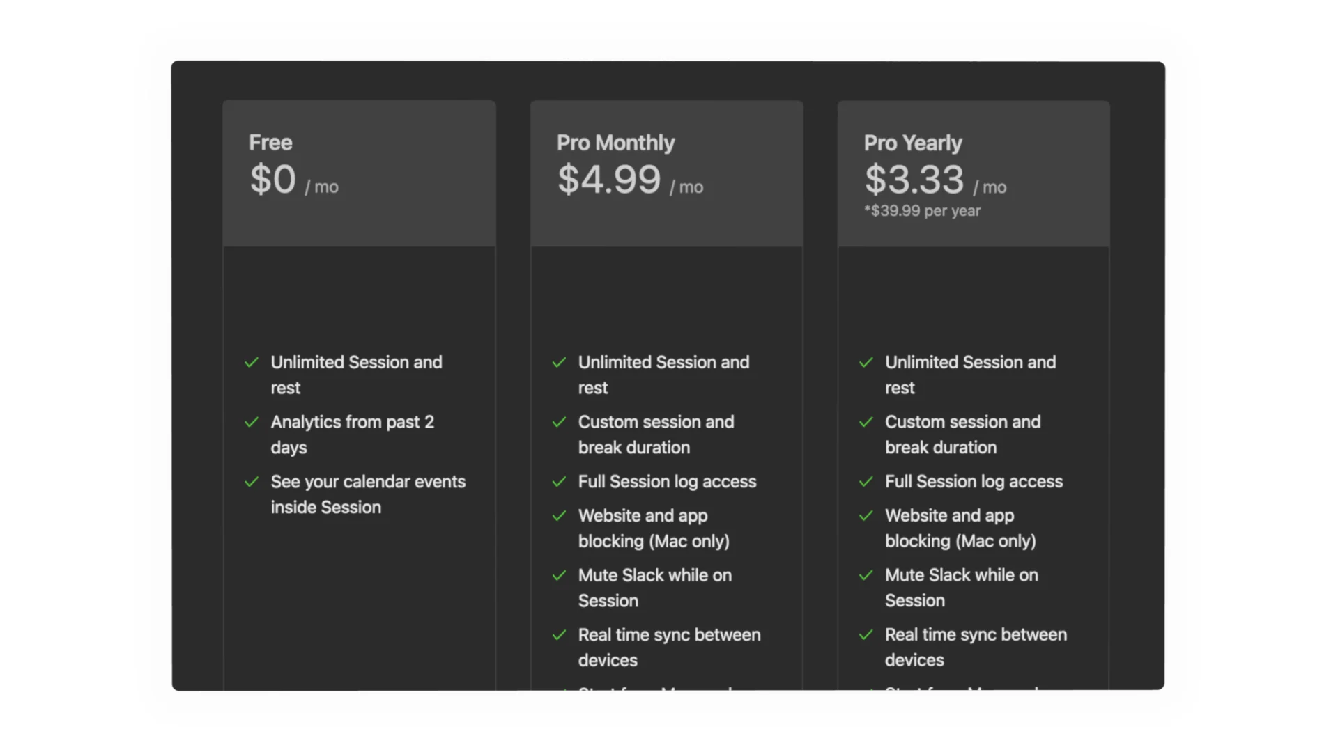 Session Timer Pricing