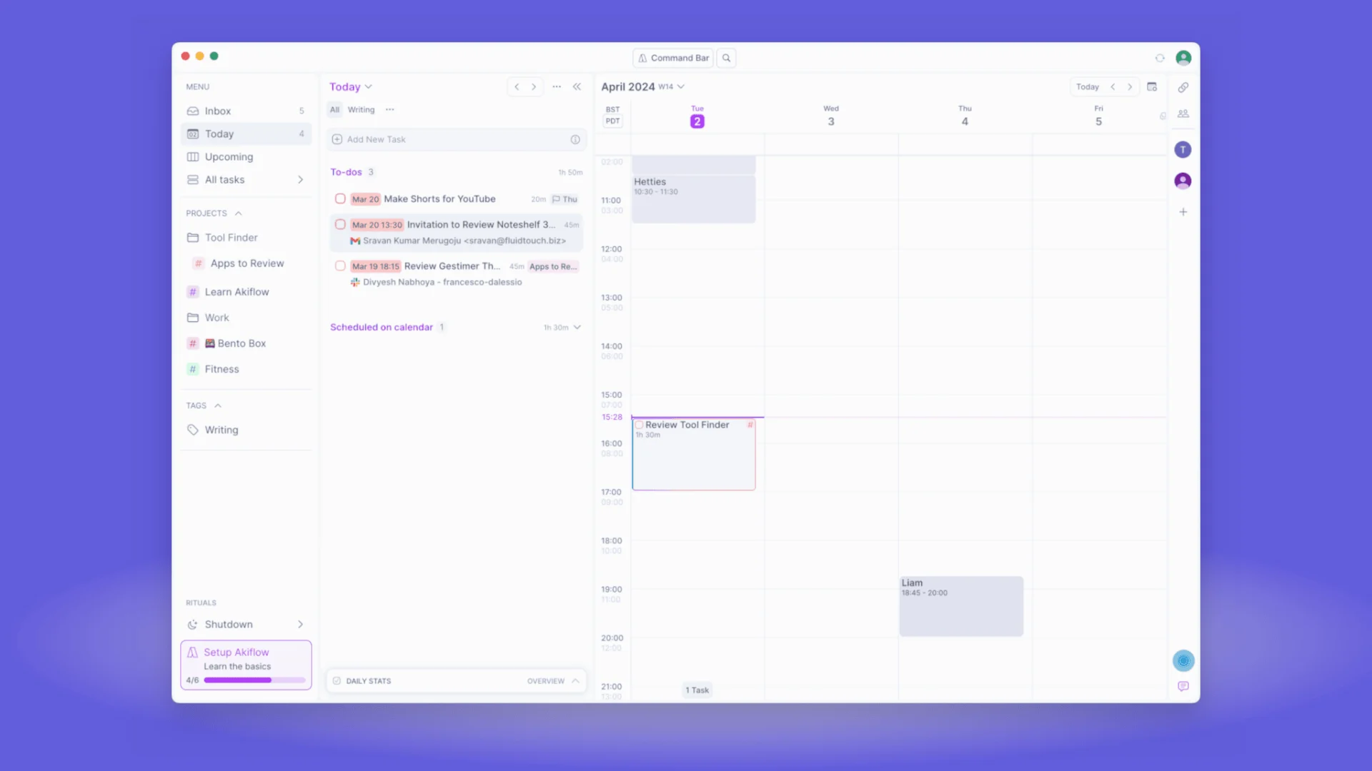 Managing your Tasks and Calendar with Akiflow, Homepage experience