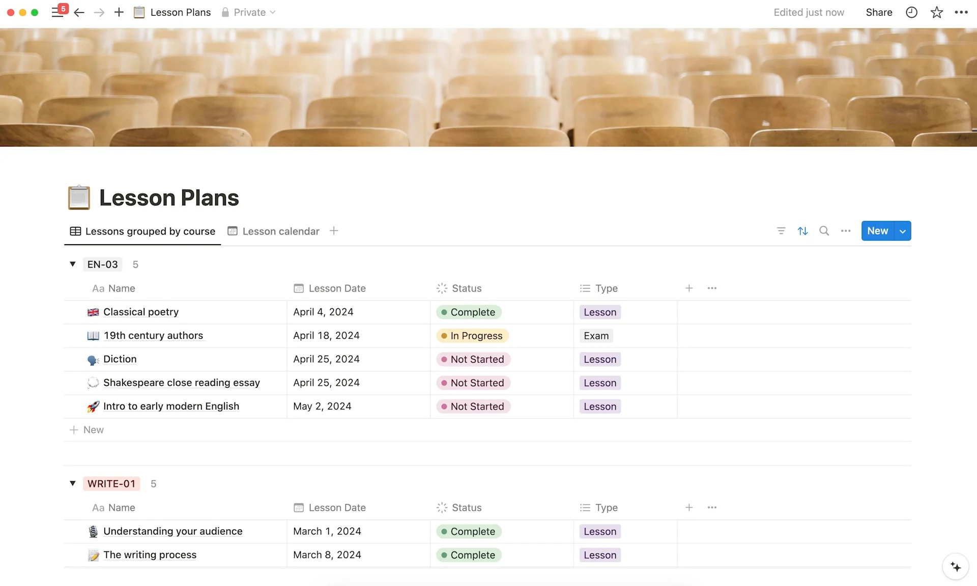 Notion class notes, note-taking example