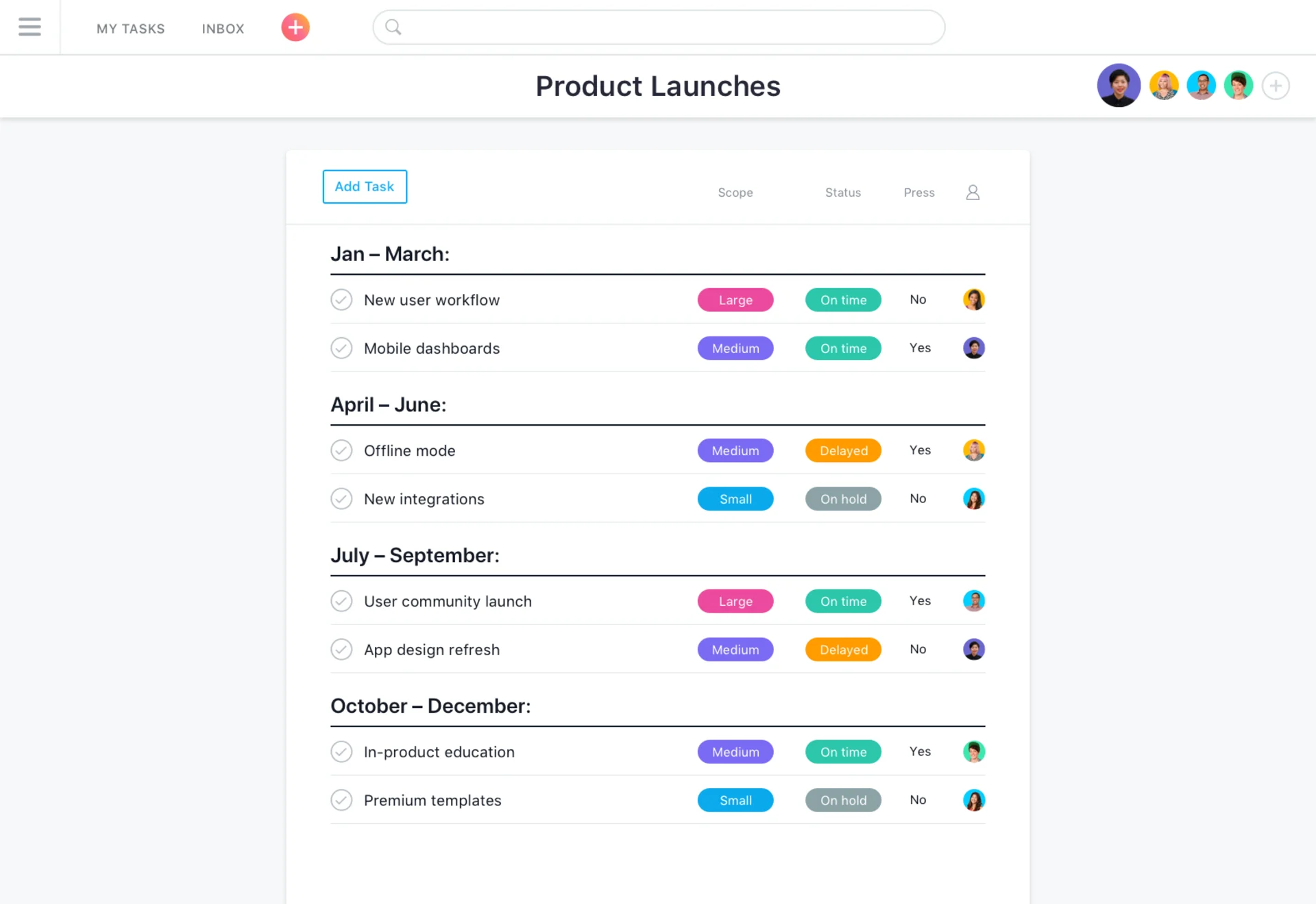 Asana, Project Launches View, Project Management Software